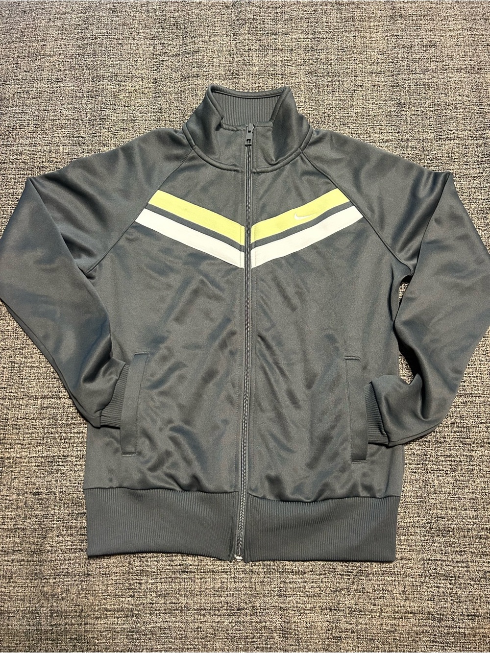 Nike Womens Dark Gray Full Zip Track Jacket with Yellow & White Chevron